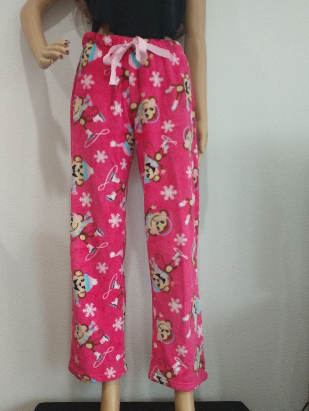 Cozy Pink Monkey Print Fleece Lounge Pants